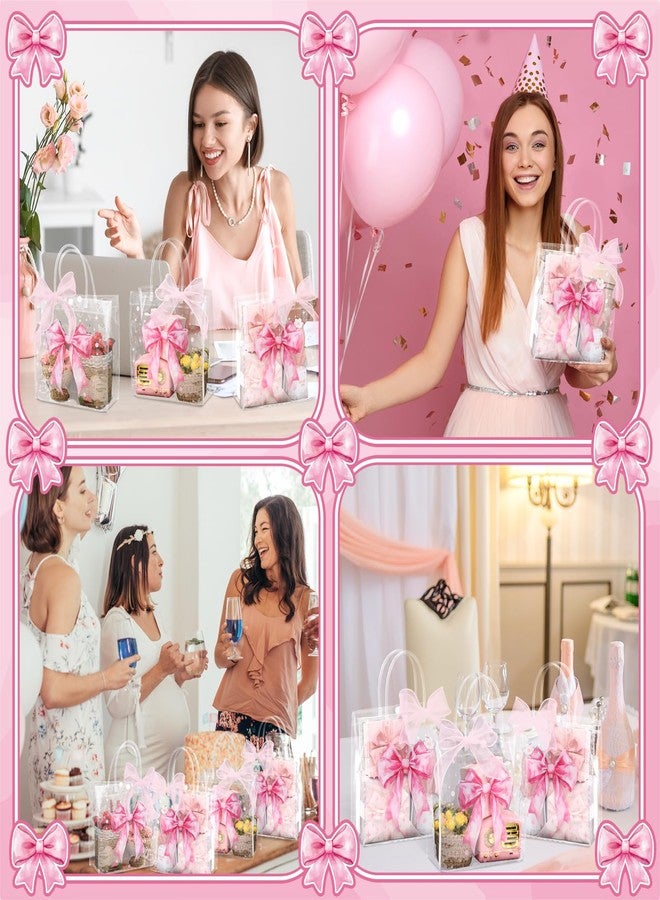 Wesnoy أكياس هدايا شفافة من مادة PVC مزينة بفيونكة وردية من Wesnoy مع مقابض، أكياس هدايا للحفلات مزينة بفيونكة وردية اللون، أكياس حلوى وهدايا لحفلات أعياد الميلاد (24 قطعة، فيونكة) - Image 5